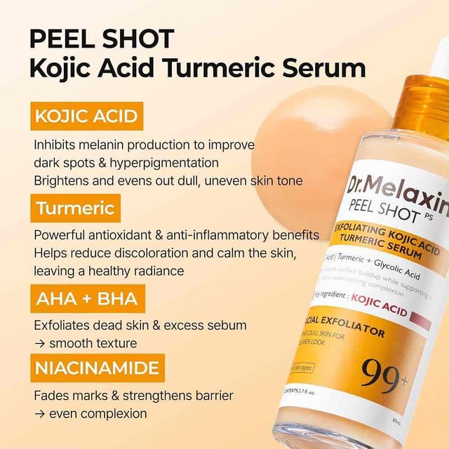 Dr. Melaxin Peel Shot Exfoliating Kojic Acid Turmeric Serum 80 ml