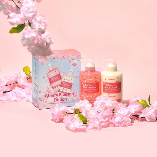 Kundal Honey & Macadamia Shampoo + Treatment Set 500ml, Cherry Blossom