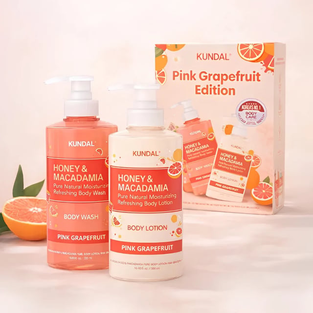 Kundal Pink Grapefruit Edition Honey & Macadamia Body Wash 500ml + Body Lotion 500ml, photo 2